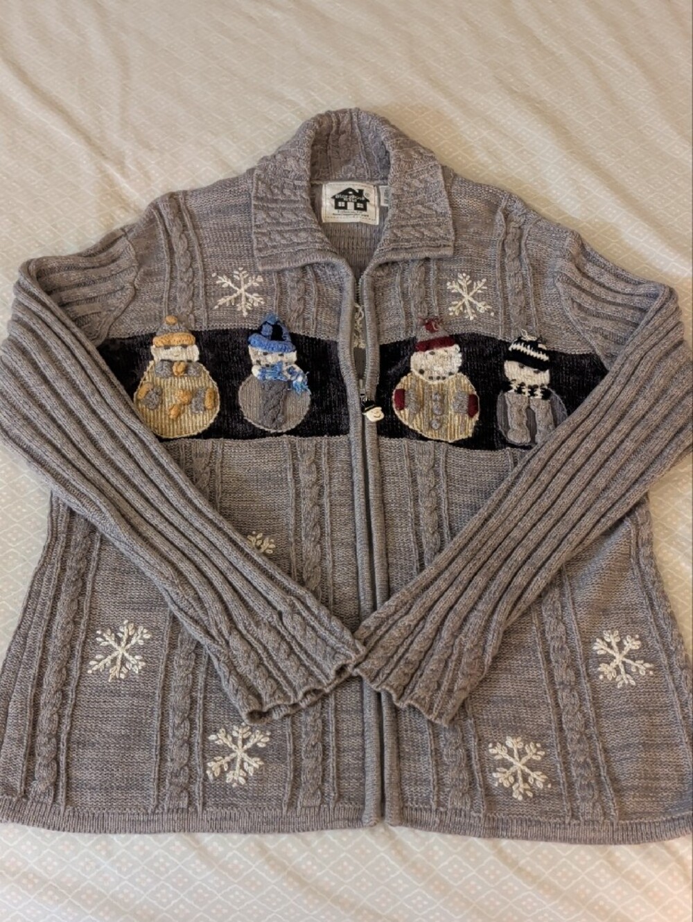 Storybook Knits Gray Snowman Zip-Up Sweater Jacket Size L